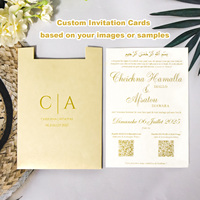 Invitation de mariage de luxe personnalisée, estampage à chaud doré, impression typographique en relief, diverses options d'artisanat disponibles, vente en gros d'usine