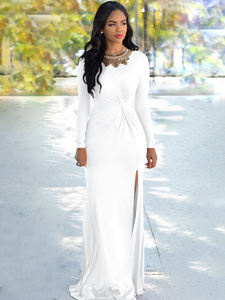 Robes de bal en gros, <span class=keywords><strong>robe</strong></span> <span class=keywords><strong>longue</strong></span> à fente haute, manches longues, <span class=keywords><strong>robe</strong></span> de soirée élégante, <span class=keywords><strong>robe</strong></span> <span class=keywords><strong>longue</strong></span> plissée pour femmes - Product Image 2