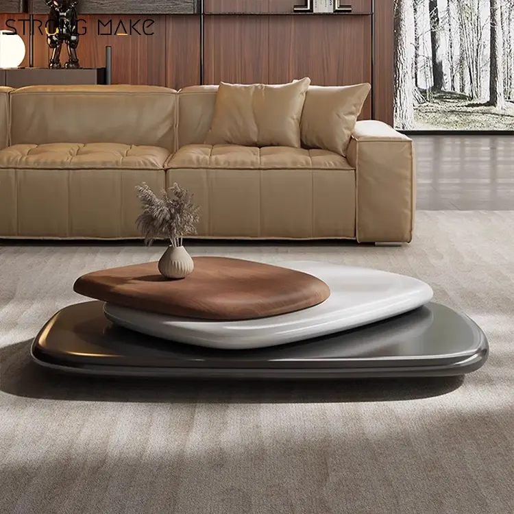 Centro de decoración del hogar de madera maciza Rectangular personalizado moderno muebles de roble mesa de centro giratoria para sala de estar