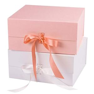White and Coral <strong>Gift</strong> Box with Satin Ribbon, Collapsible <strong>Gift</strong> Box for Party, Wedding, <strong>Gift</strong> <strong>Wrap</strong>, <strong>Storage</strong> - Product Image 3