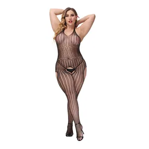 China supplier open crotch lingerie fishnet bodystocking women plus size erotic adult fat body stocking