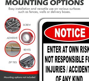 โปรดทราบ ห้ามเข้าโดยต้องรับความเสี่ยงด้วยตนเอง ไม่รับผิดชอบต่อการบาดเจ็บหรืออุบัติเหตุ ป้ายเตือนความปลอดภัย ป้ายเตือนความปลอดภัย - Product Image 3