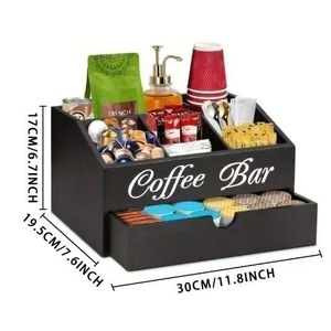Boîte de rangement pour comptoir de bar à café, en bois massif, pour dosettes de café, organiseur de boissons, boîte de rangement à compartiments pour bureau - Product Image 6