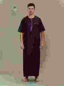 Al Furqamtn <b>Men's</b> Black Cotton <b>Thobe</b> Round Neck Short Sleeve Floor Length Modest Prayer Wear Middle East Style - Product Image 1
