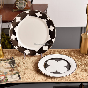 black and white Flower Vintage Decorative Dishes Ceramic Porcelain Luxury <b>Dinnerware</b> Italian Bone China Gift - Product Image 2