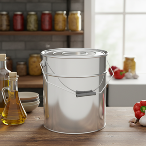 Cylindrical Metal <b>Tin</b> Pail 20 Liter Vegetable Oil <b>Bucket</b> 270mm Diameter x 340mm Height - Product Image 3