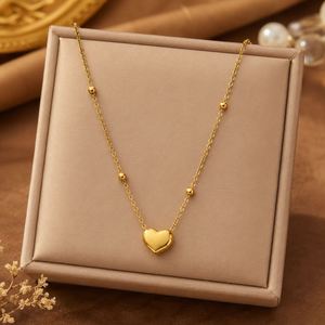Collier Pendentif Femme Tendance en Acier Inoxydable Plaqué Or 18K, Motifs Cœur, Lettre, Carré, Goutte d'Eau, Nœud, Chaîne Serpent – Édition US - Product Image 4