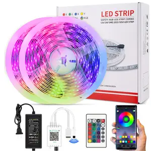 Lampu Led aplikasi WiFi 5v untuk kamar tidur, lampu Strip LED berubah warna sinkronisasi musik untuk kamar tidur 100 kaki (2 gulungan 50 kaki)