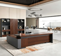 Bureau de direction moderne de luxe en forme de L avec design pliable, en panneaux de fibres à densité moyenne, avec deux armoires de rangement latérales