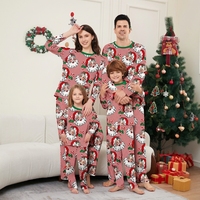 Pyjamas de Noël thermiques assortis pour la famille, hauts à manches longues verts et pantalons à imprimé sapin avec logo sur le devant pour femmes