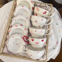 Tasses à thé et soucoupes en céramique faites à la main, mug à café, tasse à thé florale avec soucoupes, mugs en céramique pour la Saint-Valentin