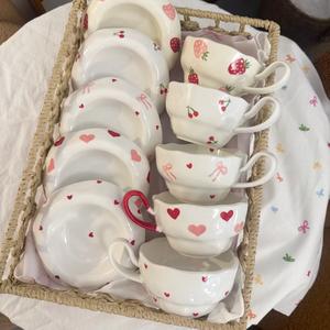 Tazas de Té de Cerámica Hechas a Mano, Tazas de Café con Platos, Taza de Té Floral con Platos, Tazas de Cerámica de <span class=keywords><strong>San</strong></span> Valentín - Product Image 2