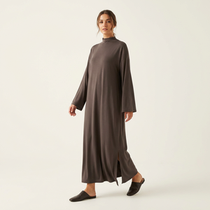 Custom High Neck Solid Color Muslim Abaya Maxi Dress Modest Abaya Inner Dress Custom Muslim Dresses <b>Islamic</b> Eid Clothing - Product Image 4