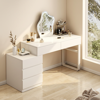 Table de toilette moderne blanche pour chambre à coucher avec fonctions réglables et convertibles, 5 tiroirs de rangement et miroir sur pied