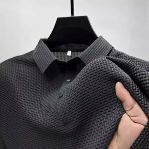 T-shirt à manches courtes pour homme, en maille de soie glacée, 220g, été, pour polo, couleur unie, neuf, avec col, méthode de tissage non tissé - Product Image 4