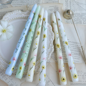 25cm Flower Printed <b>Long</b> Taper <b>Candles</b> European Style Smokeless Paraffin Wax Romantic Wedding Festival Home Ornament <b>Candles</b> - Product Image 4