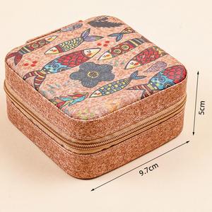 Wholesale Vintage Small Travel Box Organizer Zipper Square Pu Leather Jewelry Packaging Storage Case for Earrings <b>Rings</b> - Product Image 2