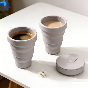 Reusable Silicone Collapsible <b>Coffee</b> <b>Cup</b> Light Gray Compact Travel Drink <b>Cup</b> - Product Image 3