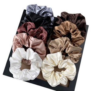 100% Charmeuse vente en gros logo personnalisé 19mm en vrac soie étiquette crème café Vintage français cravates dame cheveux chouchous accessoire - Product Image 6