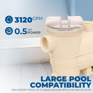 <span class=keywords><strong>Pompe</strong></span> de <span class=keywords><strong>piscine</strong></span> auto-amorçante Jade 1/2 CV à haut débit <span class=keywords><strong>pour</strong></span> <span class=keywords><strong>piscine</strong></span>, spa, bassin, entrée/sortie 1,5 pouce, 3120 GPH, avec <span class=keywords><strong>minuterie</strong></span>, 115V - Product Image 5