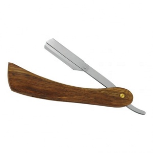 Maquinilla de afeitar profesional de borde recto Gray Rocks con mango de madera Acero inoxidable al por mayor - Product Image 3