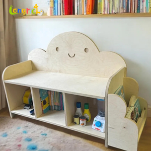 Armoire de rangement en bois moderne à deux niveaux, durable, organisateur de jouets pour enfants, étagère, design <span class=keywords><strong>nuage</strong></span>, chambre à coucher, salon, maternelle, école maternelle - Product Image 2