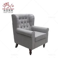 Fauteuil à dossier haut en tissu gris, écologique, durable, style vintage américain, avec coussin moelleux pour salon