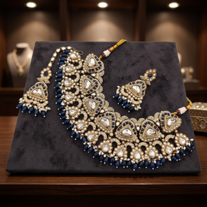 Conjunto de Collar Choker Kundan Chapado en Oro Antiguo Tradicional Indio con Cuentas de Piedras Preciosas Color Lavanda Púrpura, Conjunto de Joyería Nupcial con Pendientes - Product Image 2