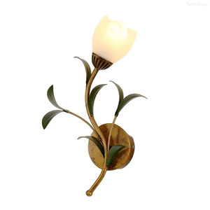 Modern Minimalist Flower <b>LED</b> <b>Wall</b> Lamp with Copper Frame and Glass Shade Luxury Living Room <b>Lighting</b> <b>Dimmable</b> - Product Image 6