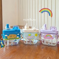 Portable 580ml Animal licorne étudiants enfants dessin animé divisé bac en plastique paille gobelet tasse enfants Double bouteille d'eau potable