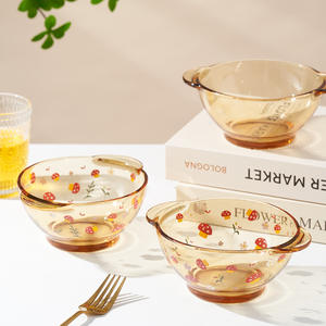 Tazón de vidrio ámbar con diseño de hongos, 400 ml, con doble asa, resistente al calor, para ensaladas, para fiestas y uso en hoteles. - Product Image 4