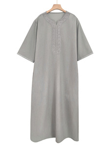 XP070 marocchino ricamato tradizionale da uomo con motivo a manica svasata grigia Jibba - Product Image 2