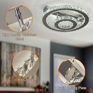 Plafonnier LED en cristal, 3 couleurs, luminosité personnalisable, variateur d'intensité, télécommande, luminaire pour cuisine, chambre à coucher - Product Image 3