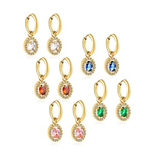 Pendientes de Aro de Moda Chapados en Oro de 18K al por Mayor, Pendientes de Diamantes Coloridos, Joyería de Acero Inoxidable, Pendientes Colgantes de Zirconia - Product Image 4