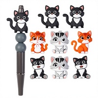 Manik-manik silikon 3D karakter kucing kartun lucu baru, grosir, untuk pembuatan pena