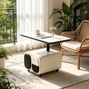 Mesa de Centro Moderna Móvil, Plegable, Ajustable, Rectangular, Minimalista, Multifuncional, para Sala de Estar, con Superficie de Piedra - Product Image 1