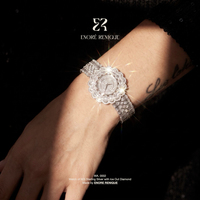 Montre de luxe en argent sterling 925 en forme de tournesol, avec cristal saphir, mouvement à quartz, et bijoux en moissanite VVS pour femme