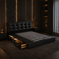 Lit moderne de luxe en cuir PU avec tête de lit capitonnée noire pour chambre d'appartement