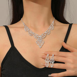 Conjunto de Joyería de Diamantes con Cadena de Garras para Novia, Collar y Pendientes, Accesorios de Boda para Mujer, Venta Caliente - Product Image 3