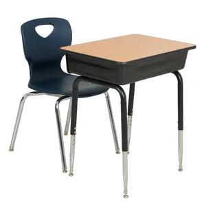 アメリカンスタイルの高さ調節可能な安い教室シングルデスクと椅子学校のライティングテーブル