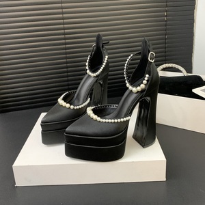 Nouvelles Chaussures de Soirée en Soie à Plateforme avec Bride Cheville et Perles, Style 2024, Talons Hauts de 15 cm pour Femmes - Product Image 2