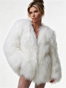 <span class=keywords><strong>Manteau</strong></span> d'hiver en fausse fourrure bouclée shaggy <span class=keywords><strong>blanc</strong></span> mi-long surdimensionné pour <span class=keywords><strong>femme</strong></span> Zeyu, col en V, ouverture sur le devant, épais et moelleux - Product Image 3