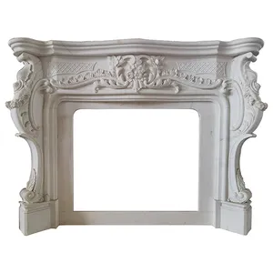 Interior Decorative Hand Carved Natural White Marble Surround Fireplace Mantel