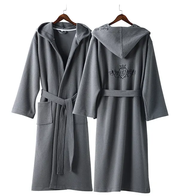 Модный дизайн, банный халат из 100 хлопка с вафельным покрытием и капюшоном для мужчин и женщин