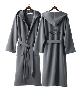 Fashion Design 100 Cotton Waffle Bathrobe With Hood For Men Woman