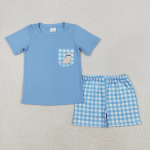 Conjunto de ropa de verano para bebés y niños, camisa de manga corta, pantalones cortos con bolsillos de camuflaje gris - Product Image 6