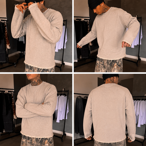 <span class=keywords><strong>T</strong></span>-<span class=keywords><strong>shirt</strong></span> da <span class=keywords><strong>uomo</strong></span> personalizzata 100% <span class=keywords><strong>cotone</strong></span> con orlo grezzo, a manica lunga, taglio corto, con bordo non rifinito, maglietta casual tinta unita, prodotta da fornitore - Product Image 3