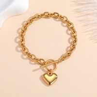 Bracelet minimaliste avec pendentif cœur, chaîne épaisse à maillons, fermoir OT, en acier inoxydable, bijoux de poignet TGSL5810