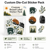 Pack d'autocollants personnalisés à motifs multiples, carte de tête, vinyle imperméable, holographique, dessin animé, découpé, résistant à l'huile, logo de marque