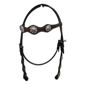 Cabecera de caballo Occidental/brida de cuero de vaca natural con color plateado Conchos diseño de puntada de hilo blanco para montar a caballo - Product Image 1